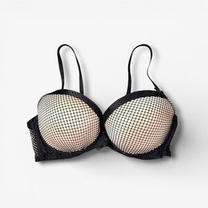 Black Fuchsia by Secret Lace Super Push Up Bra Mesh Fishnet Black and Nude 36D